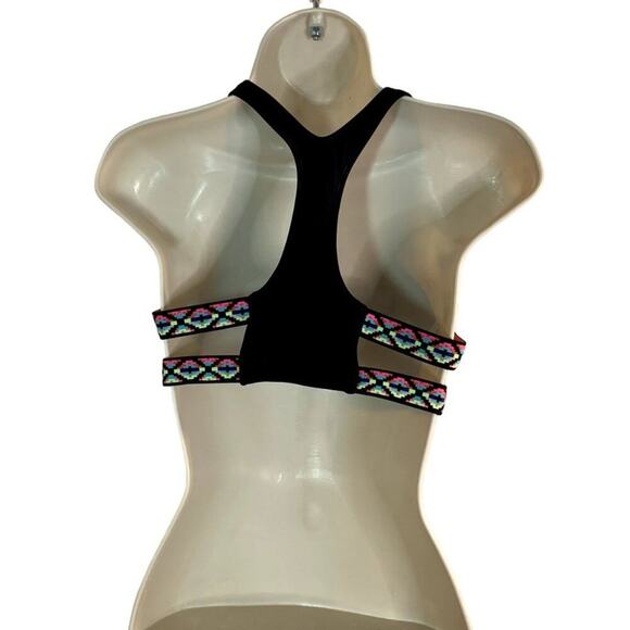 EXHILARATION Women Black‎ w/Multi Color RainbowTrim BikiniTop/Bottom Swim Sz M - Picture 8 of 11